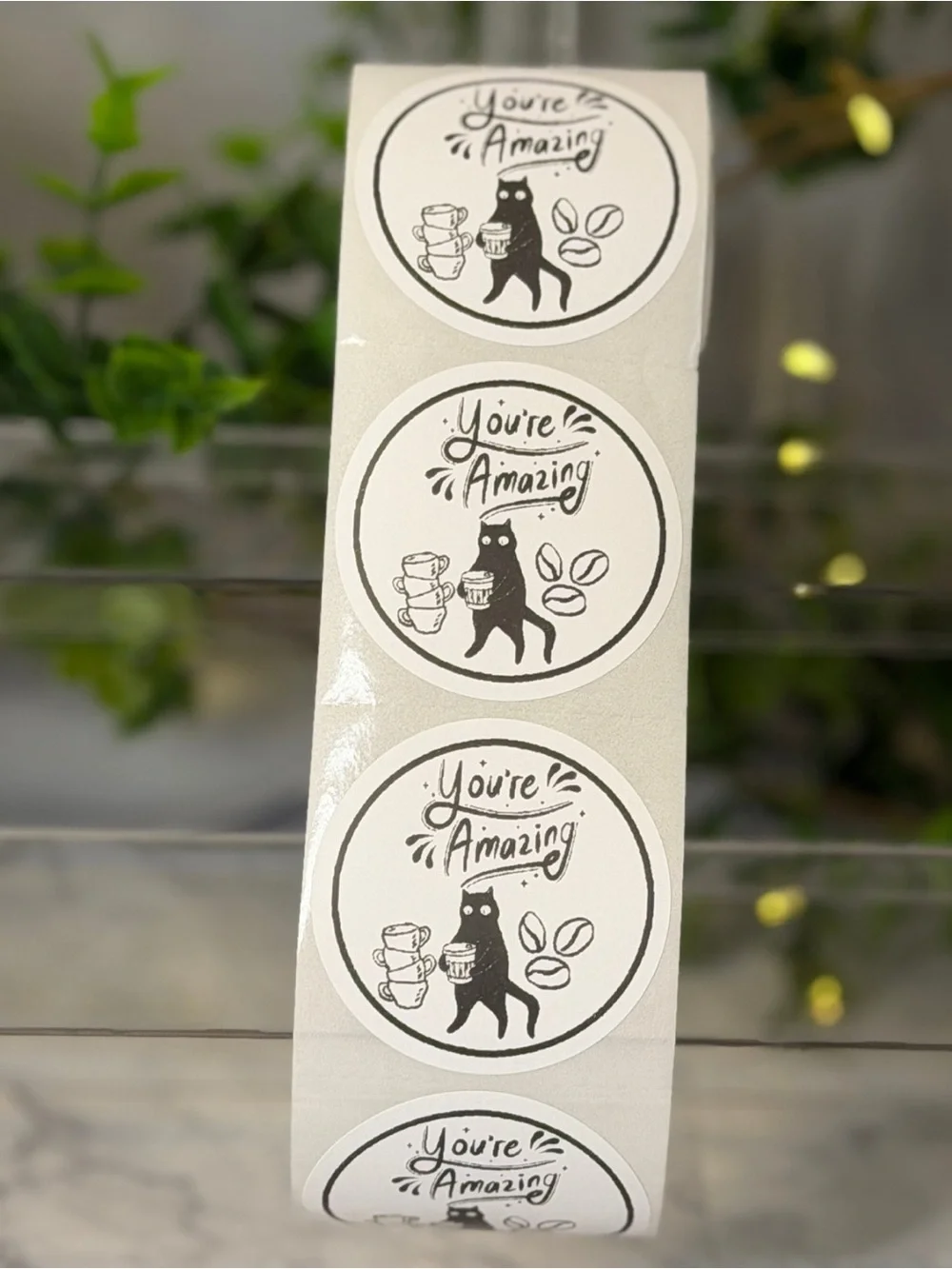 You’re Amazing Cat Coffee Encouragement 2” Round Thank You Stickers 200